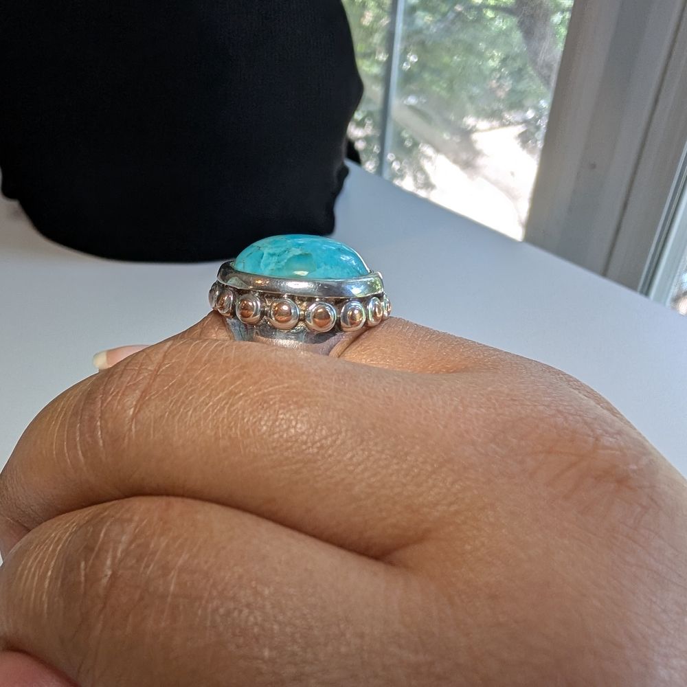 Turquoise Silver Statement Ring - image 2